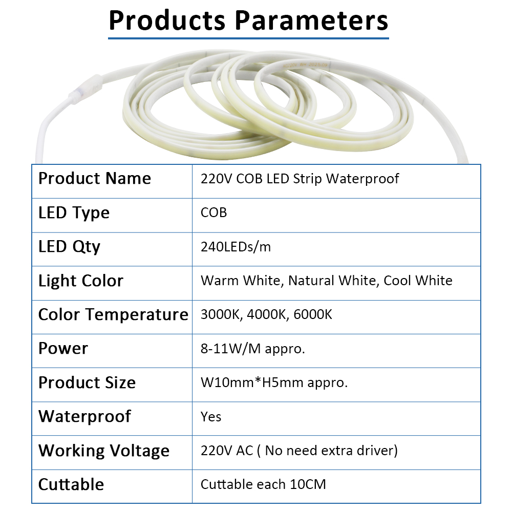 Bande Led COB étanche 220V IP6 - Outdoor Lighting Extension Cord avis et prix