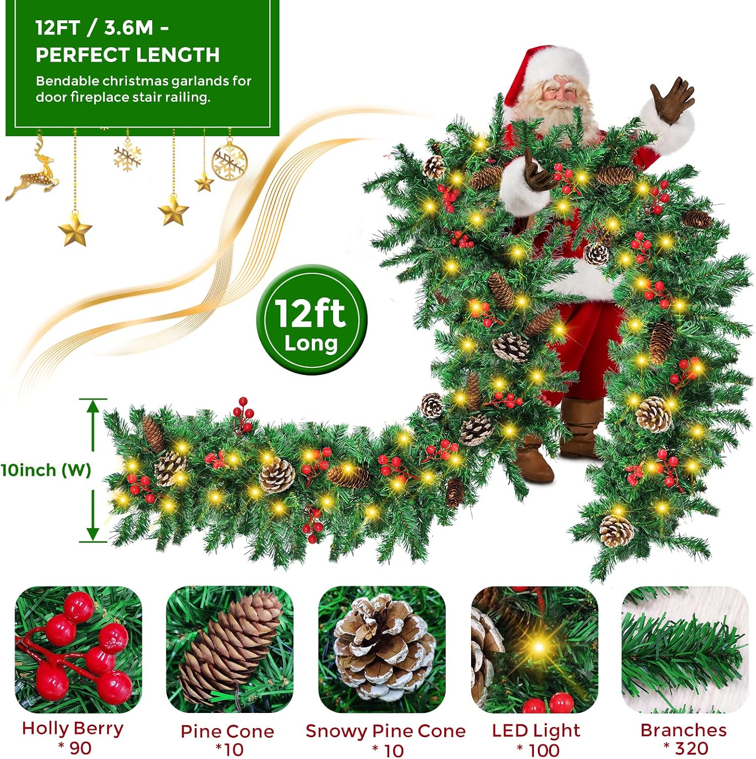 Guirlande de Noël pré-illuminé - Xmas Outdoor Lighting Decorations avis et prix