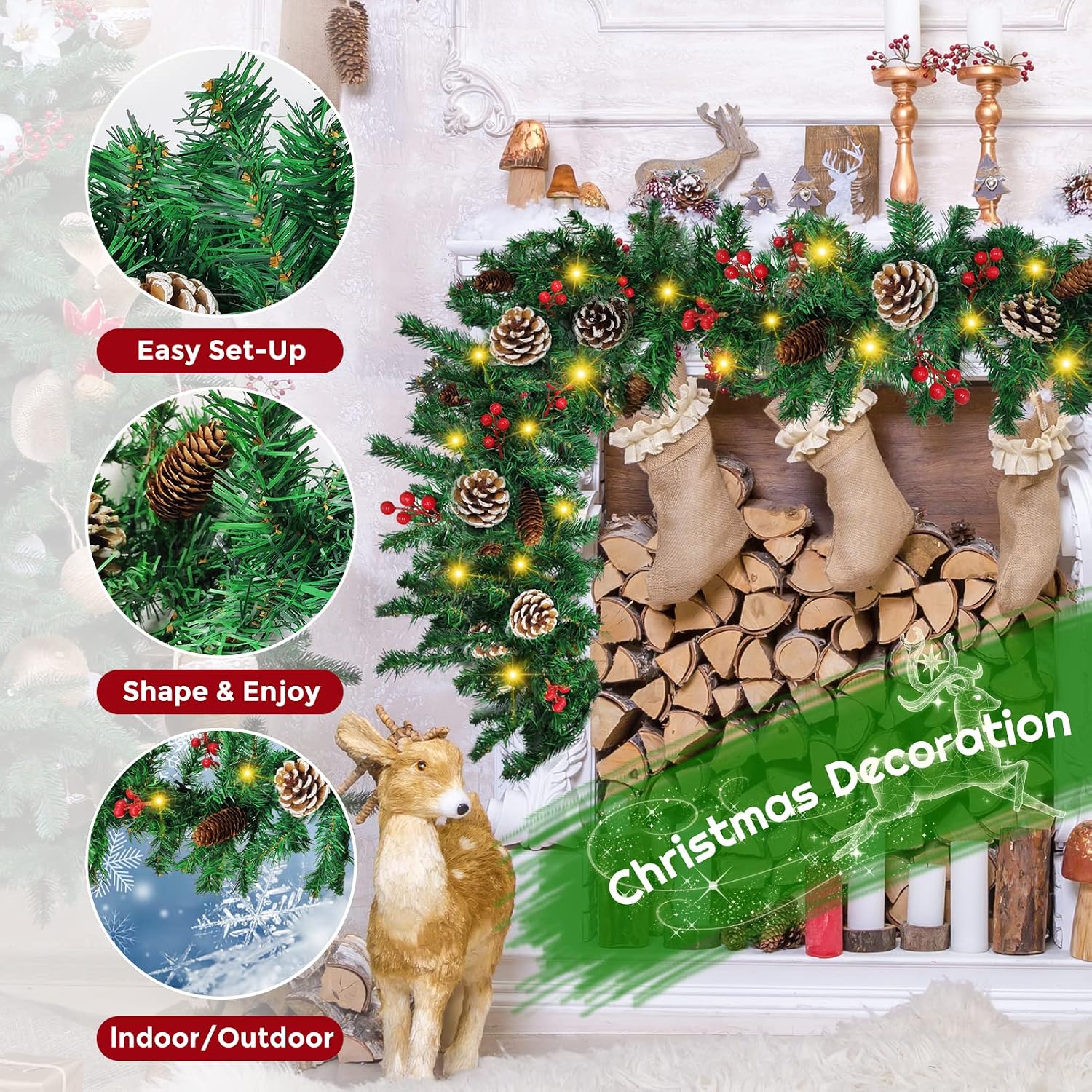 Guirlande de Noël pré-illuminé - Xmas Outdoor Lighting Decorations avis et prix